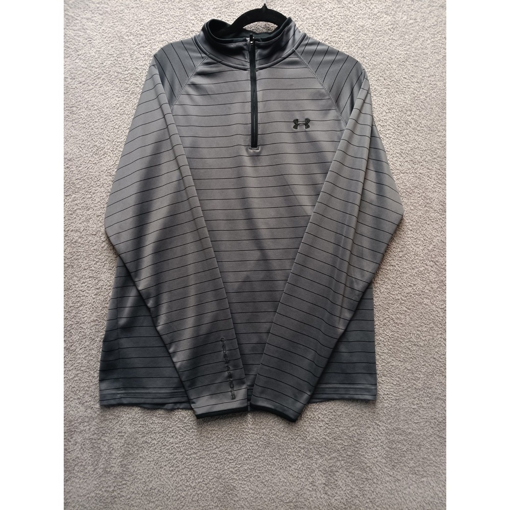 Under‎ Armour Men's 1/4 Zip Pullover Gray Striped Loose Fit Size L